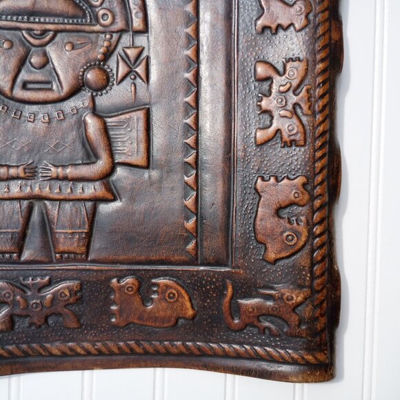 Angel Pazmino Tooled Leather Chair Seat Replacement Part Mexican Aztec Vintage - Picture 5 of 16